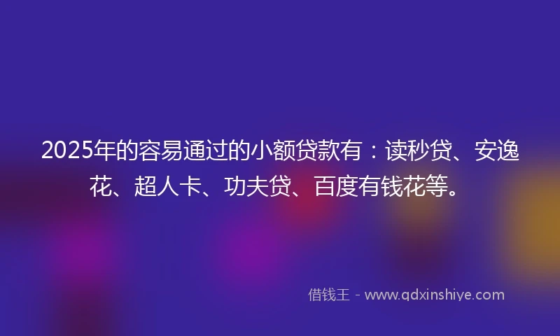 2025年的容易通过的小额贷款有：读秒贷、安逸花、超人卡、功夫贷、百度有钱花等。