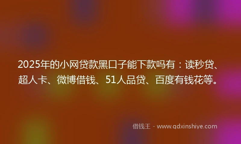 2025年的小网贷款黑口子能下款吗有：读秒贷、超人卡、微博借钱、51人品贷、百度有钱花等。
