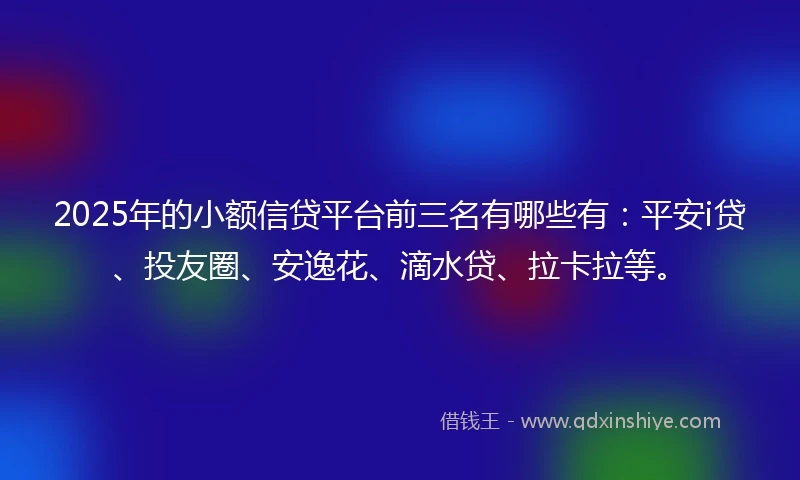 2025年的小额信贷平台前三名有哪些有：平安i贷、投友圈、安逸花、滴水贷、拉卡拉等。