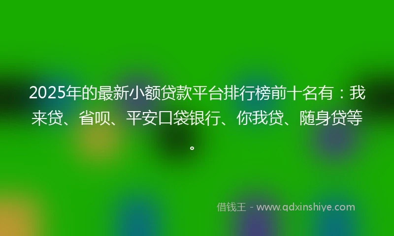 2025年的最新小额贷款平台排行榜前十名有：我来贷、省呗、平安口袋银行、你我贷、随身贷等。