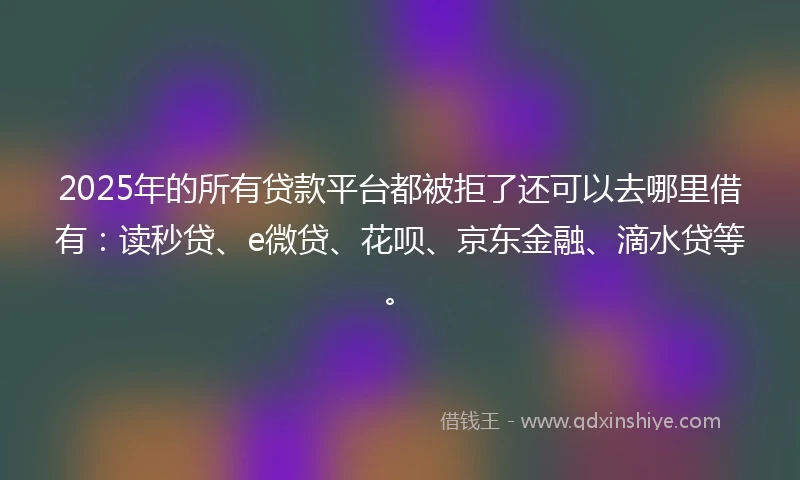 2025年的所有贷款平台都被拒了还可以去哪里借有：读秒贷、e微贷、花呗、京东金融、滴水贷等。