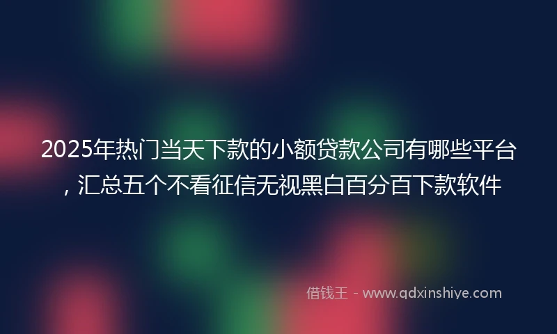 2025年热门当天下款的小额贷款公司有哪些平台，汇总五个不看征信无视黑白百分百下款软件
