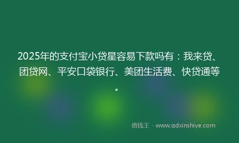 2025年的支付宝小贷星容易下款吗有：我来贷、团贷网、平安口袋银行、美团生活费、快贷通等。