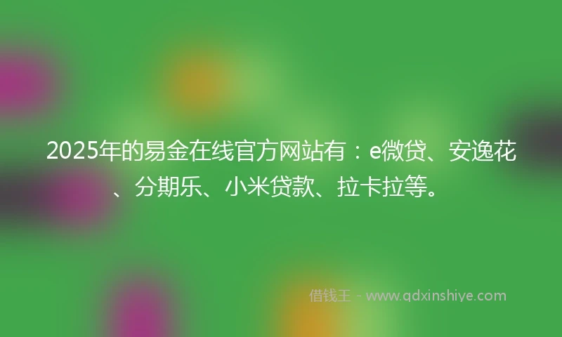 2025年的易金在线官方网站有：e微贷、安逸花、分期乐、小米贷款、拉卡拉等。