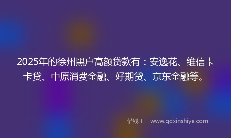 2025年的徐州黑户高额贷款有：安逸花、维信卡卡贷、中原消费金融、好期贷、京东金融等。