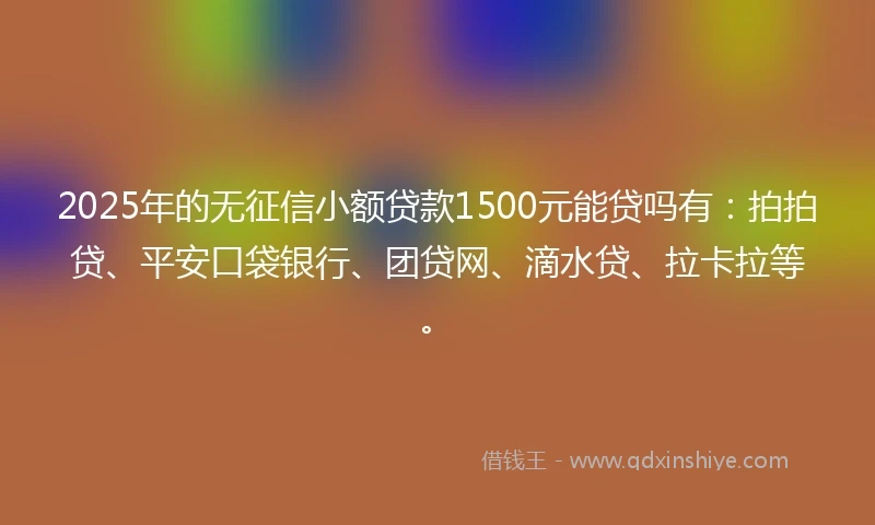 2025年的无征信小额贷款1500元能贷吗有：拍拍贷、平安口袋银行、团贷网、滴水贷、拉卡拉等。