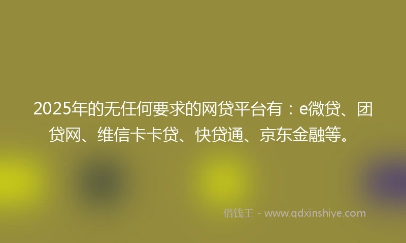 2025年的无任何要求的网贷平台有：e微贷、团贷网、维信卡卡贷、快贷通、京东金融等。