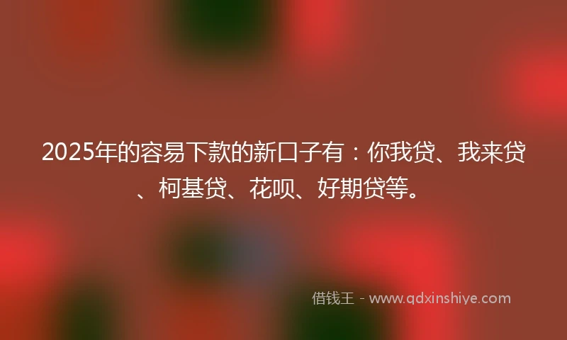 2025年的容易下款的新口子有：你我贷、我来贷、柯基贷、花呗、好期贷等。