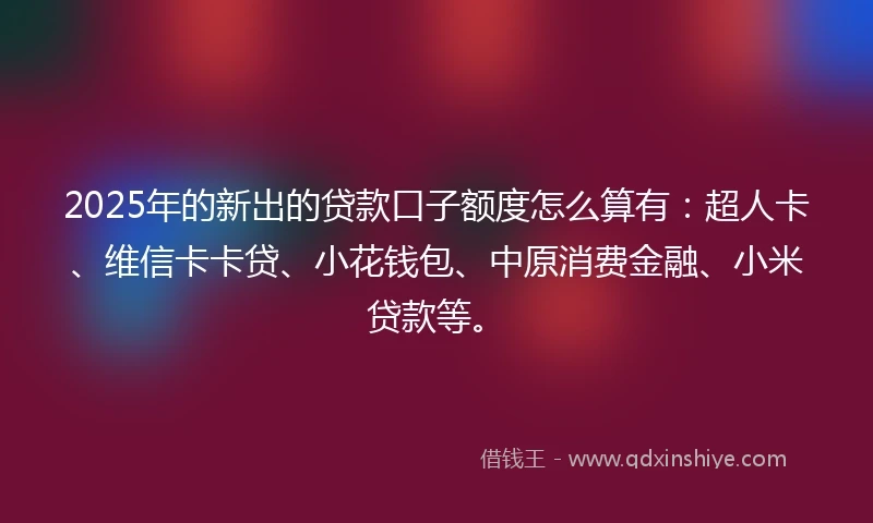 2025年的新出的贷款口子额度怎么算有：超人卡、维信卡卡贷、小花钱包、中原消费金融、小米贷款等。