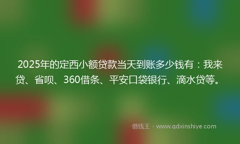2025年的定西小额贷款当天到账多少钱有：我来贷、省呗、360借条、平安口袋银行、滴水贷等。