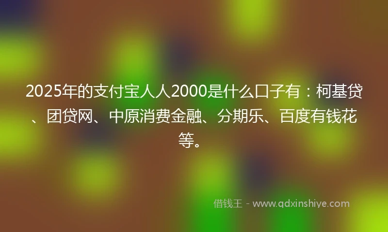 2025年的支付宝人人2000是什么口子有：柯基贷、团贷网、中原消费金融、分期乐、百度有钱花等。