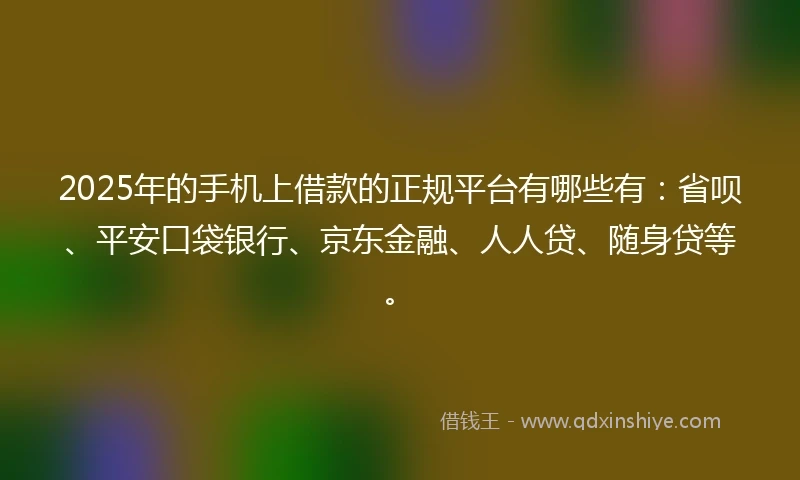 2025年的手机上借款的正规平台有哪些有：省呗、平安口袋银行、京东金融、人人贷、随身贷等。