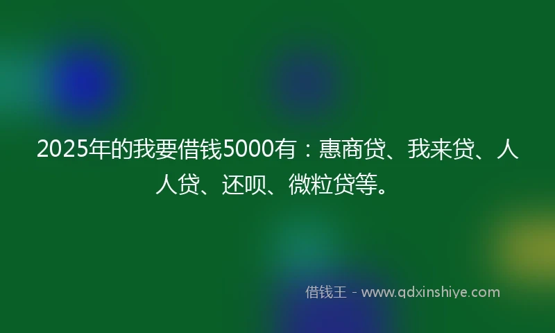 2025年的我要借钱5000有：惠商贷、我来贷、人人贷、还呗、微粒贷等。