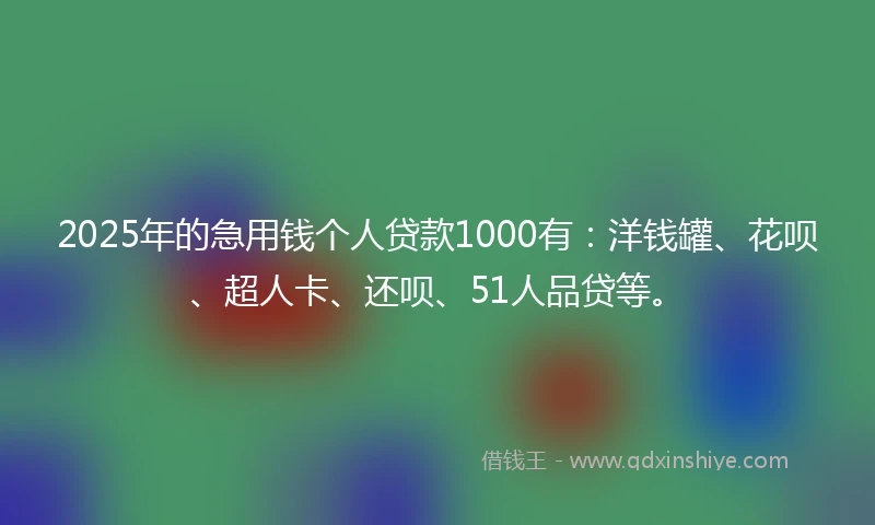 2025年的急用钱个人贷款1000有：洋钱罐、花呗、超人卡、还呗、51人品贷等。