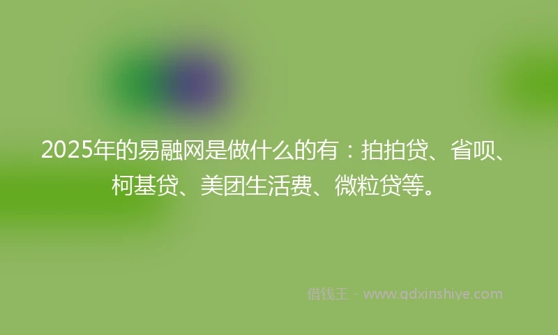2025年的易融网是做什么的有：拍拍贷、省呗、柯基贷、美团生活费、微粒贷等。