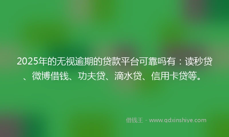 2025年的无视逾期的贷款平台可靠吗有：读秒贷、微博借钱、功夫贷、滴水贷、信用卡贷等。