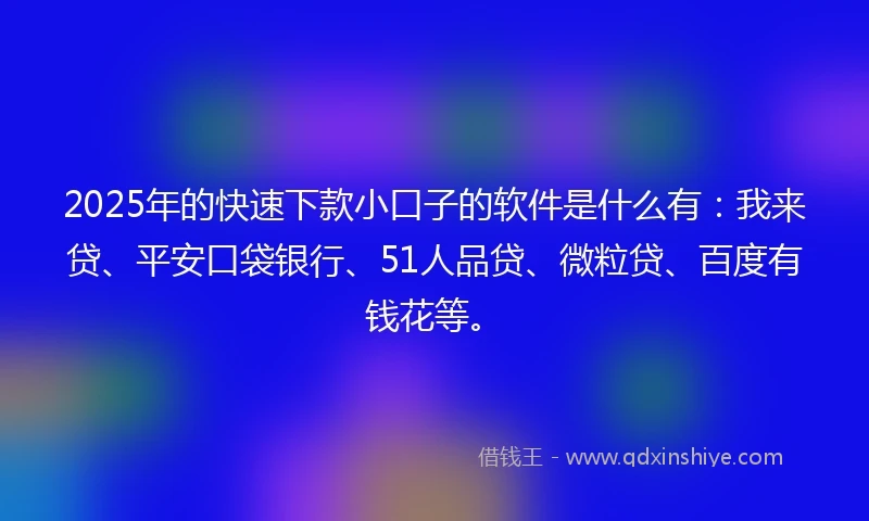 2025年的快速下款小口子的软件是什么有：我来贷、平安口袋银行、51人品贷、微粒贷、百度有钱花等。