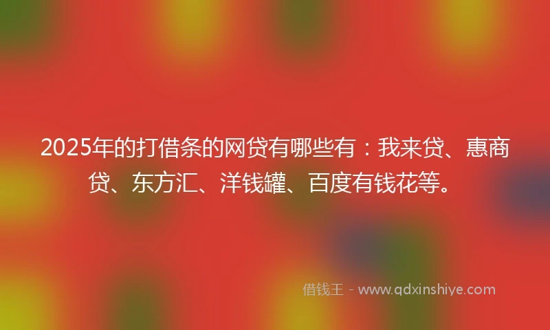 2025年的打借条的网贷有哪些有：我来贷、惠商贷、东方汇、洋钱罐、百度有钱花等。