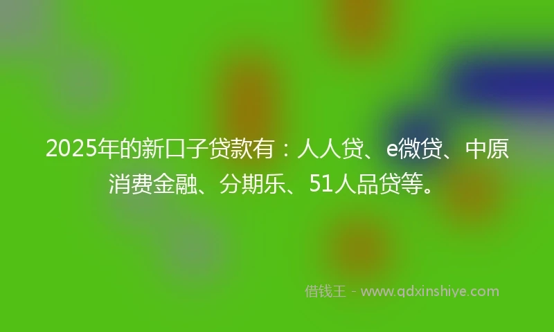2025年的新口子贷款有：人人贷、e微贷、中原消费金融、分期乐、51人品贷等。