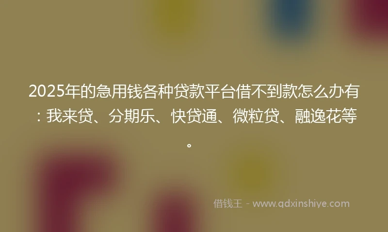 2025年的急用钱各种贷款平台借不到款怎么办有：我来贷、分期乐、快贷通、微粒贷、融逸花等。