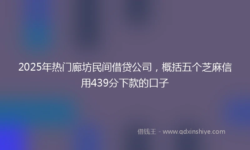 2025年热门廊坊民间借贷公司，概括五个芝麻信用439分下款的口子