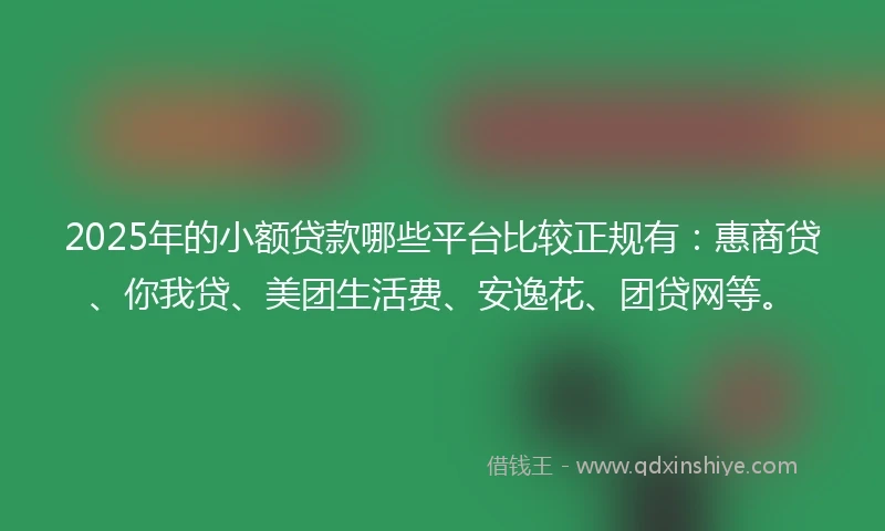 2025年的小额贷款哪些平台比较正规有：惠商贷、你我贷、美团生活费、安逸花、团贷网等。