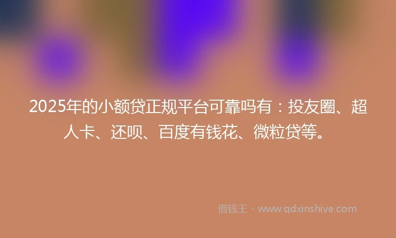 2025年的小额贷正规平台可靠吗有：投友圈、超人卡、还呗、百度有钱花、微粒贷等。