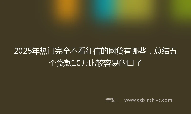 2025年热门完全不看征信的网贷有哪些，总结五个贷款10万比较容易的口子