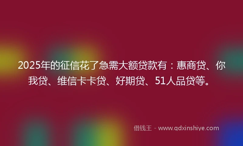 2025年的征信花了急需大额贷款有：惠商贷、你我贷、维信卡卡贷、好期贷、51人品贷等。