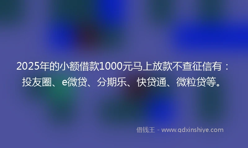2025年的小额借款1000元马上放款不查征信有：投友圈、e微贷、分期乐、快贷通、微粒贷等。