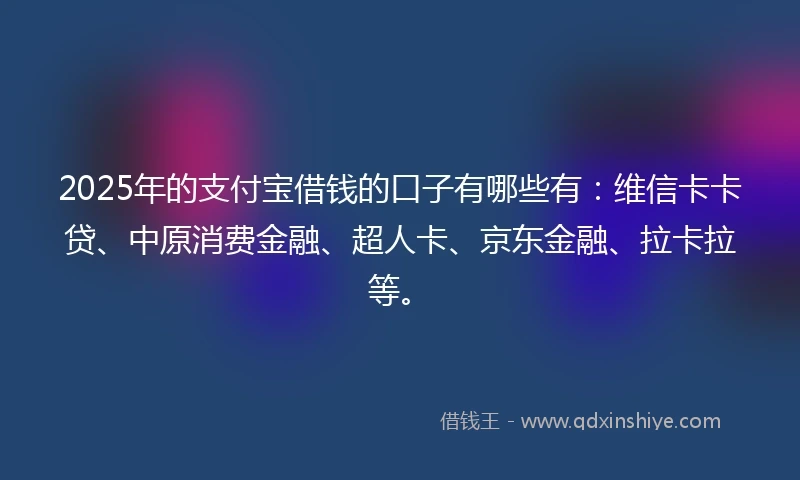 2025年的支付宝借钱的口子有哪些有：维信卡卡贷、中原消费金融、超人卡、京东金融、拉卡拉等。