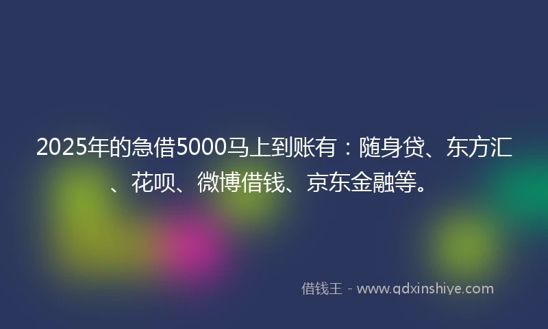 2025年的急借5000马上到账有：随身贷、东方汇、花呗、微博借钱、京东金融等。