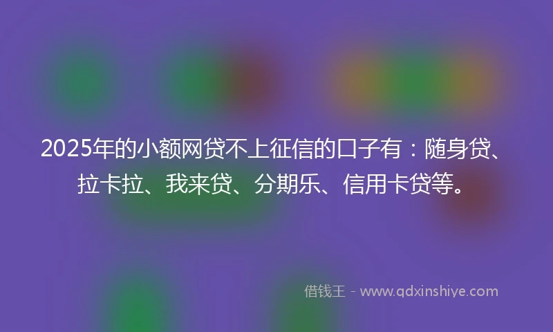 2025年的小额网贷不上征信的口子有：随身贷、拉卡拉、我来贷、分期乐、信用卡贷等。