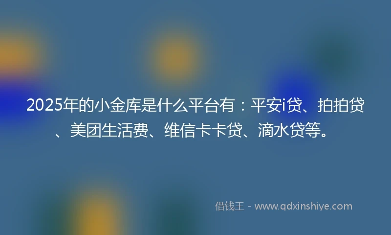 2025年的小金库是什么平台有：平安i贷、拍拍贷、美团生活费、维信卡卡贷、滴水贷等。