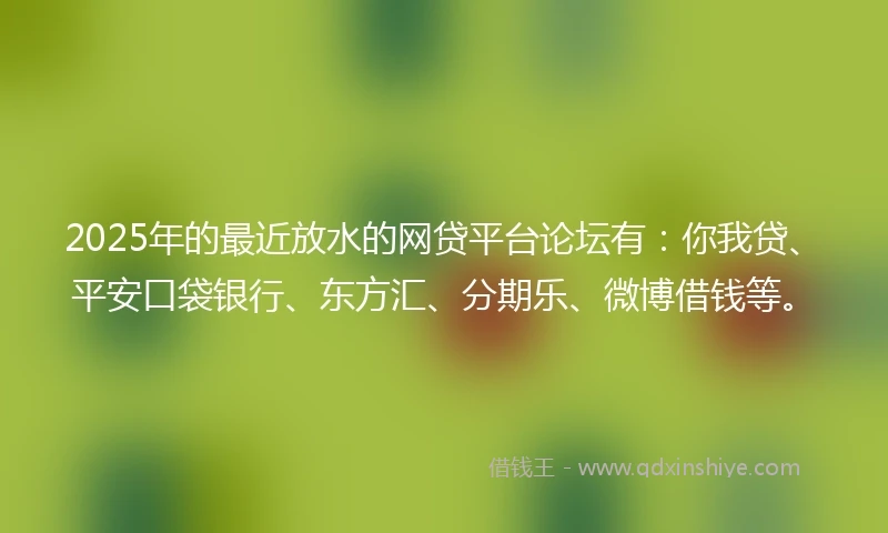 2025年的最近放水的网贷平台论坛有：你我贷、平安口袋银行、东方汇、分期乐、微博借钱等。