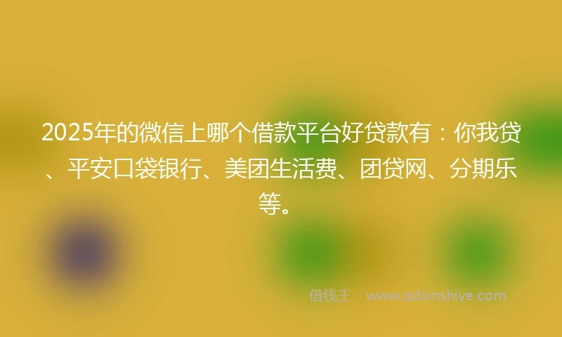 2025年的微信上哪个借款平台好贷款有：你我贷、平安口袋银行、美团生活费、团贷网、分期乐等。