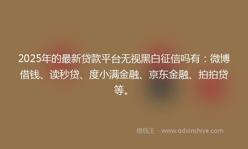 2025年的最新贷款平台无视黑白征信吗有：微博借钱、读秒贷、度小满金融、京东金融、拍拍贷等。