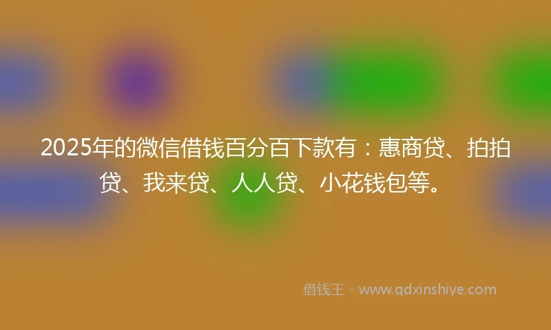 2025年的微信借钱百分百下款有：惠商贷、拍拍贷、我来贷、人人贷、小花钱包等。