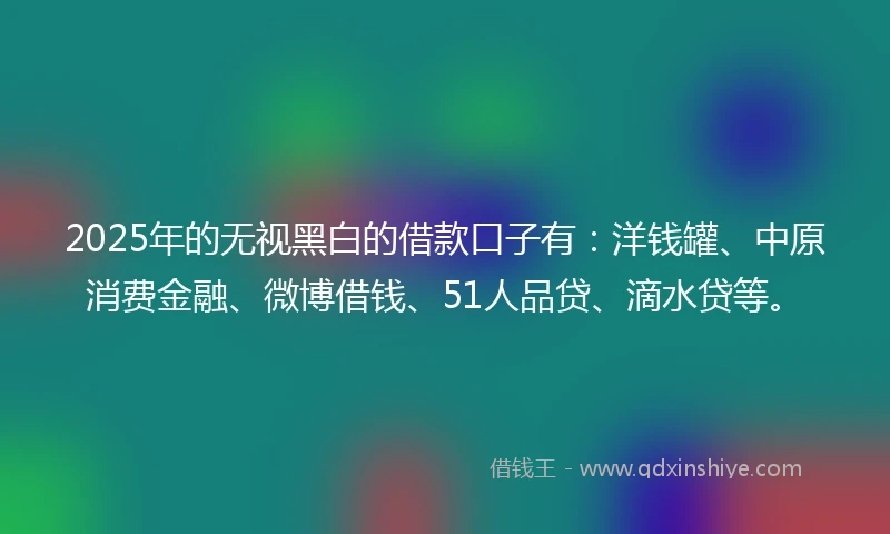 2025年的无视黑白的借款口子有：洋钱罐、中原消费金融、微博借钱、51人品贷、滴水贷等。