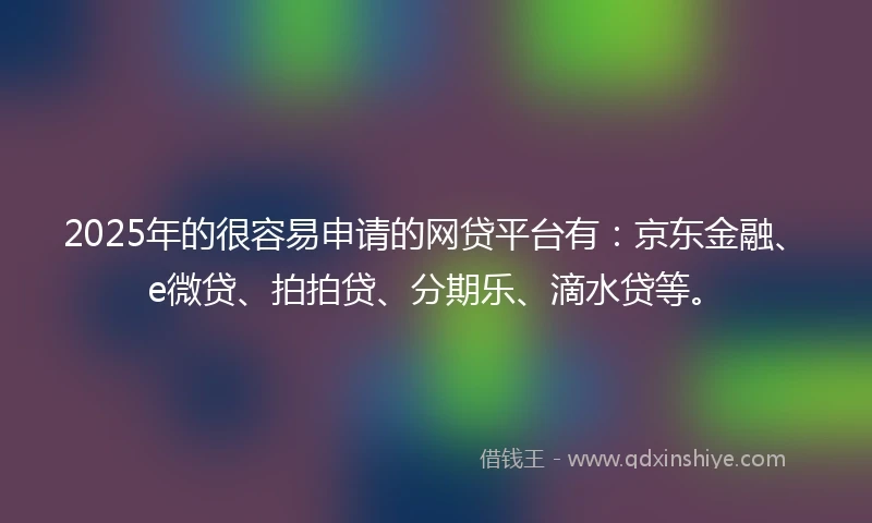 2025年的很容易申请的网贷平台有：京东金融、e微贷、拍拍贷、分期乐、滴水贷等。
