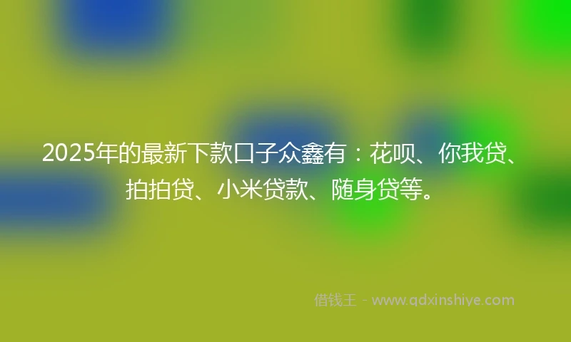 2025年的最新下款口子众鑫有：花呗、你我贷、拍拍贷、小米贷款、随身贷等。