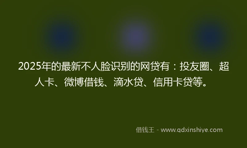 2025年的最新不人脸识别的网贷有：投友圈、超人卡、微博借钱、滴水贷、信用卡贷等。