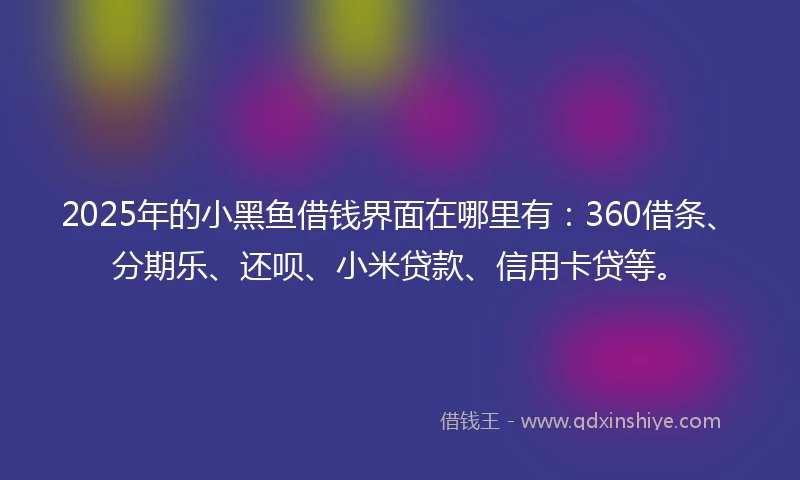 2025年的小黑鱼借钱界面在哪里有：360借条、分期乐、还呗、小米贷款、信用卡贷等。