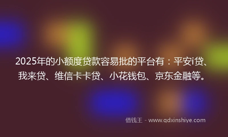 2025年的小额度贷款容易批的平台有：平安i贷、我来贷、维信卡卡贷、小花钱包、京东金融等。