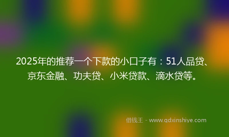 2025年的推荐一个下款的小口子有：51人品贷、京东金融、功夫贷、小米贷款、滴水贷等。