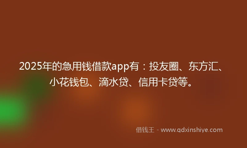 2025年的急用钱借款app有：投友圈、东方汇、小花钱包、滴水贷、信用卡贷等。