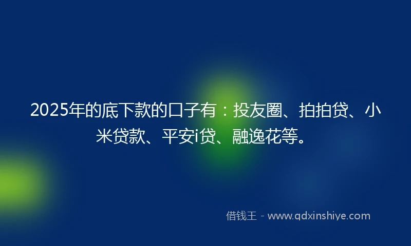 2025年的底下款的口子有：投友圈、拍拍贷、小米贷款、平安i贷、融逸花等。
