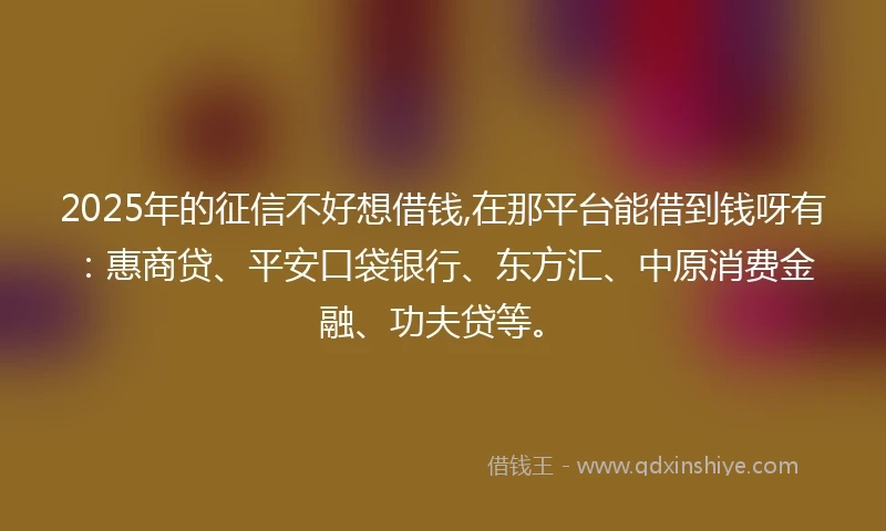 2025年的征信不好想借钱,在那平台能借到钱呀有：惠商贷、平安口袋银行、东方汇、中原消费金融、功夫贷等。