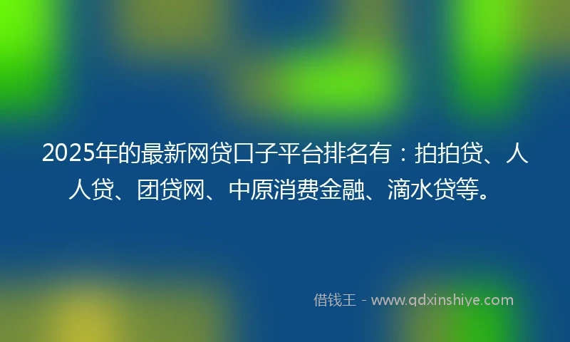 2025年的最新网贷口子平台排名有：拍拍贷、人人贷、团贷网、中原消费金融、滴水贷等。