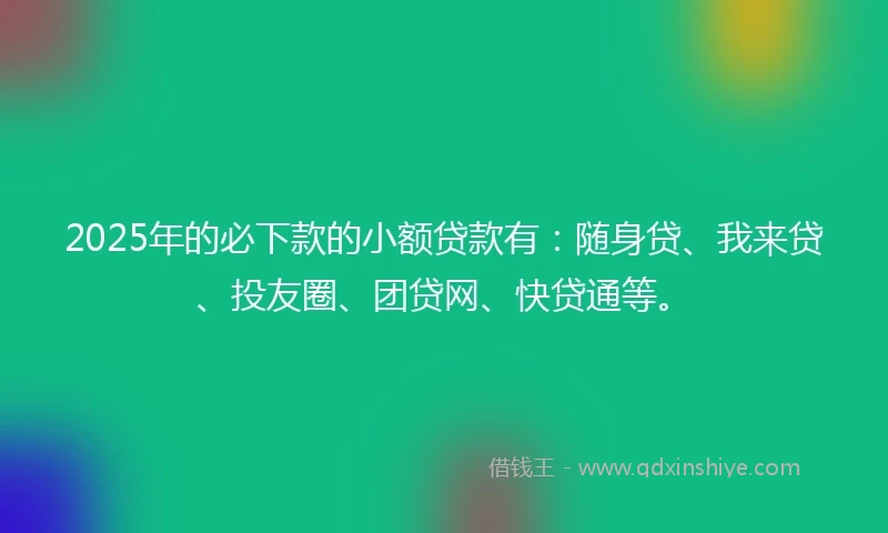 2025年的必下款的小额贷款有：随身贷、我来贷、投友圈、团贷网、快贷通等。